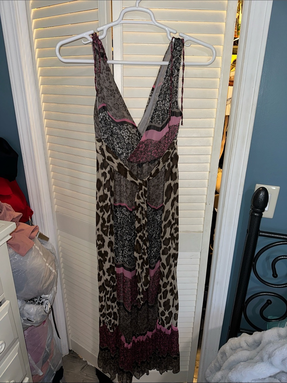 Rinascimento Taupe and Pink Mixed-Print V-Neck Maxi Dress with Animal Motif - Picture 4 of 4